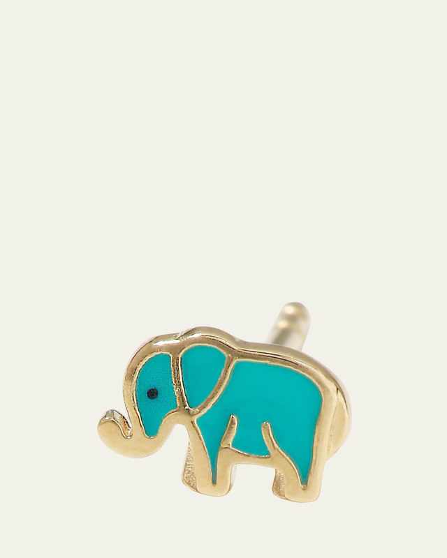 14k Mini Elephant Enamel Single Stud Earring